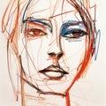 Expressive Faces: Sketch Portrait Of Jennifer With Orange And Blue Line Illustration