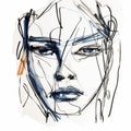 Expressive Fashion Illustration: Barbara\'s Face In Indigo And Black