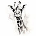 Expressive Giraffe Sketch On White Background