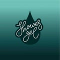 Expressive handwritten shower gel logo with drop image.