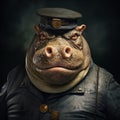 Expressive Hippopotamus In Dieselpunk Style Holding A Fish