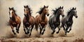 Dynamic Painting of Five Running Horses. Royalty Free Stock Photo