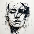 Expressive Impasto: Black Line Drawings Of A Woman By Edward M Samaha Royalty Free Stock Photo