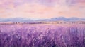 Expressive Impasto Landscape: Lavender Field With Mountains