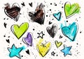 Expressive Ink: Vibrant Sketches of Hearts, Stars, and Bold Colo