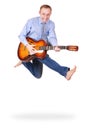 Expressive jumping man with guitar