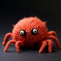 Expressive Knitting Spider On Black Surface With Toy-like Proportions