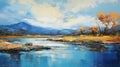 Expressive Landscape Painting: River And Mountains In Scottish Scenery
