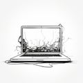 Expressive Line Illustration Of Broken Laptop Screen