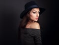 Expressive makeup woman in fashion elegant hat Royalty Free Stock Photo