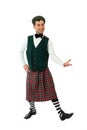 Expressive man in Scottish costume. Royalty Free Stock Photo
