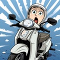 Expressive Manga Style Cartoon: Child Riding Scooter In Adventurecore