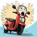 Expressive Manga Style Cartoon Red Scooter With Humorous Imagery
