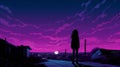 Expressive Manga Style: A Girl Standing Over A City At Night Royalty Free Stock Photo