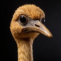 Expressive Ostrich Portrait On Black Background By Emek Golan