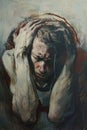 Expressive painting of a distressed person, symbolizing the urgent need for blood donation and the desperation of those Royalty Free Stock Photo