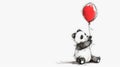 Expressive Panda Sketch with Red Balloon: Minimalistic Line Art