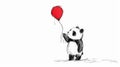 Expressive Panda Sketch with Red Balloon: Minimalistic Line Art