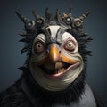 Expressive Piratepunk Penguin Holding Fish: Detailed Facial Animation In Humorous Animal Scene