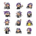 Expressive purple haired girl sticker asset set Royalty Free Stock Photo