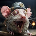 Expressive Rat Holding Fish: A Grotesque Caricature In Vray Tracing Style