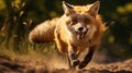 Expressive Red Fox Running On A Sunlit Dirt Road Royalty Free Stock Photo