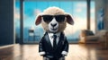 Expressive Sheep In A Suit: A Unique Blend Of Warmcore And Advertising-inspired Design