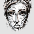 Expressive Texture: Woman\'s Face Illustration With Ritualistic Masks Royalty Free Stock Photo