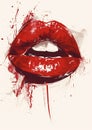 Expressive Valentine Lip Wall Art in Red Tones, AI Generated