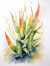 Expressive Watercolor Aloe Vera Plant Leaves AI Generated