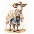 Expressive Watercolor Drawing Of A Cowboy Sheep