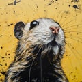 Expressive Wildlife Muralism: Hyperrealistic Painting Of A Playful Black And Yellow Rat