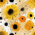 Expressive yellow and black pattern with dots and primitive forms (tiled)