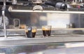 Expresso machine and coffee shots being processed for a drink at a Coffee house Royalty Free Stock Photo