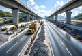 Expressway construction project involves road building expanding transportation networks enhancing connectivity boosting traffic Royalty Free Stock Photo