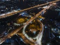 Expressway top view, Road traffic an important infrastructure, Drone aerial view fly in circle, traffic transportation Royalty Free Stock Photo