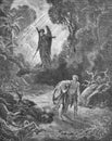 Expulsion of Adam and Eve from Paradise in the old book The Bible in Pictures, by G. Doreh, 1897