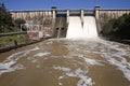 Expulsion of water after heavy rains in the reservoir of Puente Nuevo River Guadiato