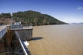 Expulsion of water after heavy rains in the reservoir of Puente Nuevo River Guadiato