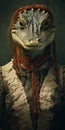 Exquisite Analog Portrait: Girl In Ugly Alligator Mask With Braided Braids