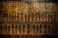 An exquisite ancient Egyptian wall painting featuring vivid depictions of Egyptian figures, Hieroglyphics depictions on an