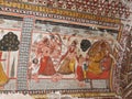 Exquisite ancient paintings on the walls in Jahangir Mahal in orcha, India, Madhya Pradesh