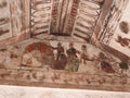 Exquisite ancient paintings on the walls in Jahangir Mahal in orcha, India, Madhya Pradesh