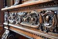 Exquisite Antique Wooden Carvings on Classic Furniture Piece with Intricate Details and Artistic Craftsmanship