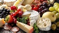 An exquisite assortment of fine cheeses, fresh fruits and nuts Royalty Free Stock Photo