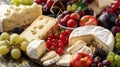 An exquisite assortment of fine cheeses, fresh fruits and nuts Royalty Free Stock Photo