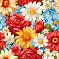 Exquisite assortment of vibrant meadow flowers forming an elegant top view seamless pattern