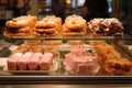 Exquisite bakery showcase close-up. display and advertise freshly baked goods at cafes and bakeries