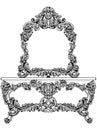 Exquisite Baroque dressing table engraved. Vector French Luxury rich intricate ornamented structure. Victorian Royal