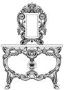 Exquisite Baroque dressing table engraved. Vector French Luxury rich intricate ornamented structure. Victorian Royal